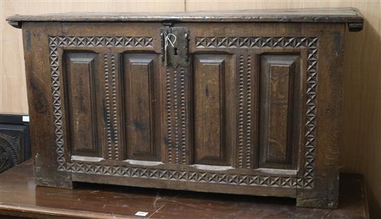 A German oak coffer, 17th century, W.137cm